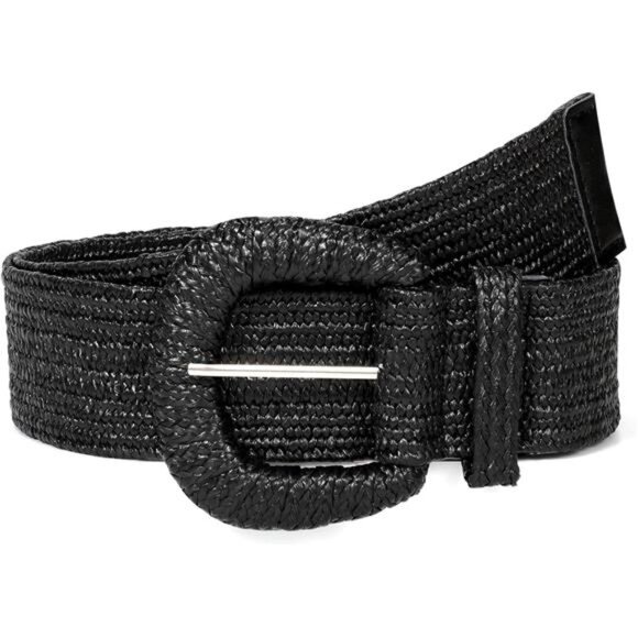 Accessories - Straw Woven Elastic Belt for Women Black